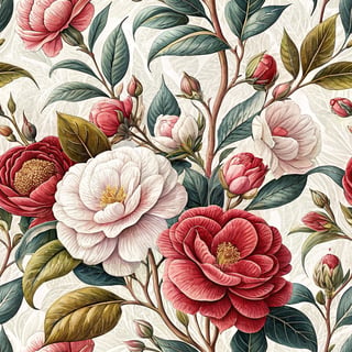 Vibrant Camellias Illustration
