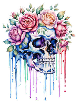 Watercolor Skull with Floral Crown