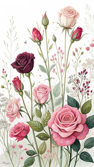 Vivid Illustration of Small Roses