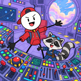Flat 2D Raccoon at Control Panel