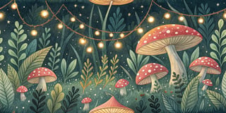 Radiant Mushroom Meadow with Fireflies