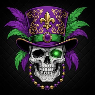 Mardi Gras Skull with Ornate Top Hat