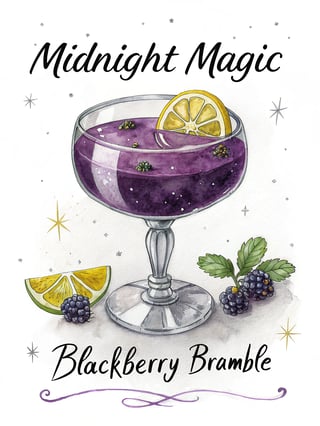 Midnight Magic Cocktail Illustration