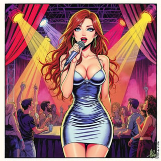 Young Woman Singing on Karaoke Stage