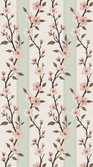 Vintage Floral Mint Striped Wallpaper