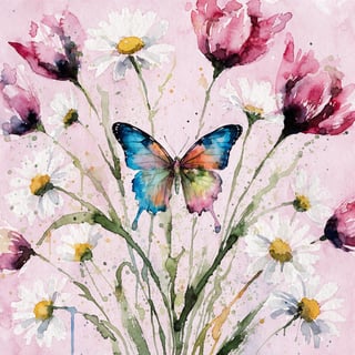 Watercolor Butterfly with Flowers