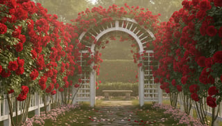Romantic Garden with Red Roses