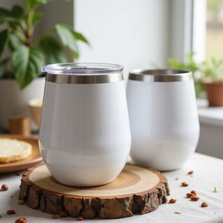 Glossy White Wine Tumbler with Lid