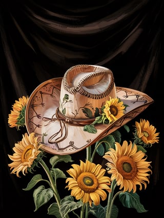Floral Cowboy Hat on Sunflowers