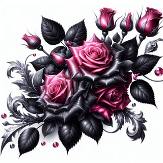 Dramatic Pink Rose Bouquet Illustration