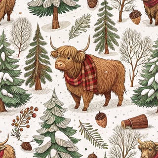 Highland Cow in Cozy Woodland Scene