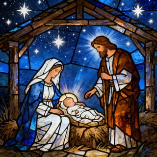 Stained Glass Nativity Scene