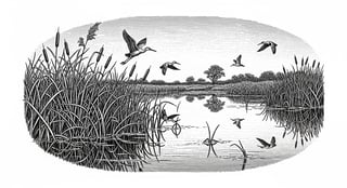 Etched Nature Scene of Wetland