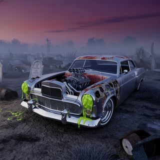 Zombie Hot Rod in Foggy Junkyard