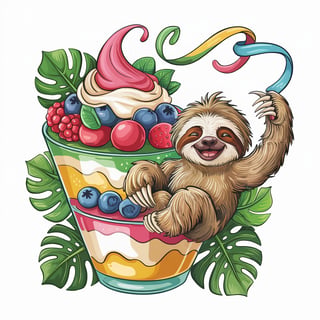 Whimsical Baby Sloth on Fruit Parfait
