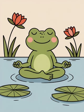 Cute Cartoon Frog Meditating