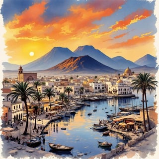Ink & Watercolor Travel Poster of Aden