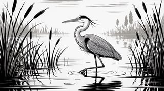Classic Black & White Wetland Illustration