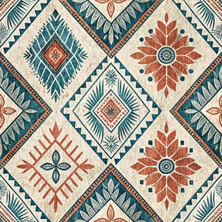 Indigo Rust Geometric Block Print