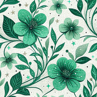 Green Glitter Floral Prints