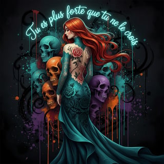 Gothic Tattoo Art of Woman with Floral Tattoos