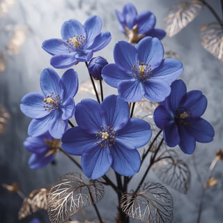 Blue Flowers with Gold Veins 4K Wallpaper
