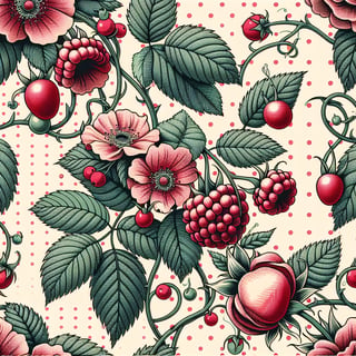 Seamless Floral Pattern with Berries