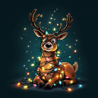 Reindeer Tangled in Christmas Lights