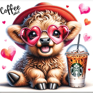 Cute Baby Highland Cow with Heart Glasses