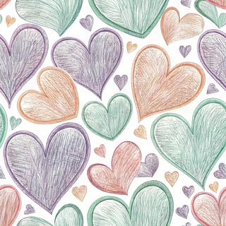 Digital Pencil Sketch of Colored Hearts