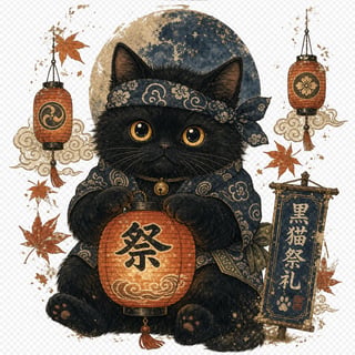 Vintage Japanese Cat Lantern Illustration