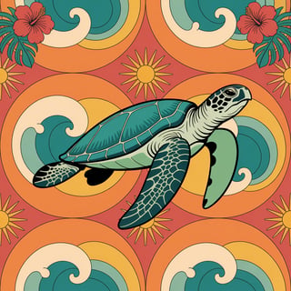 1960s Surf Style Sea Turtle Pattern