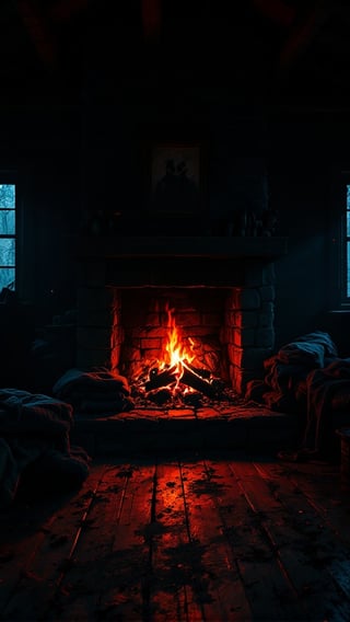 Dark Cabin with Dying Embers