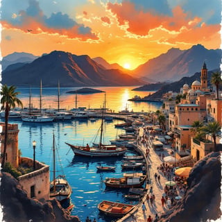 Ink & Watercolor Travel Poster of Aden