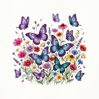 Vintage Purple & Teal Butterfly Illustration