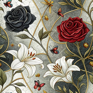Seamless Stained Glass Rose Pattern