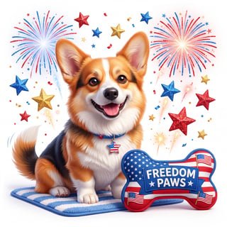 Cheerful Corgi with Patriotic Toy