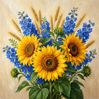 Yellow Sunflowers with Blue Delphiniums