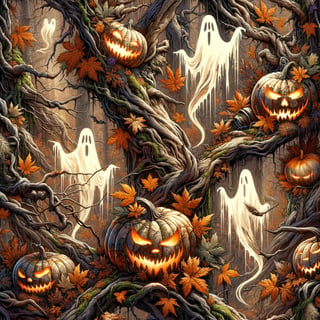 Woodland Camouflage with Glowing Pumpkins
