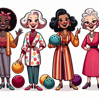 Cartoon Older Women Bowling