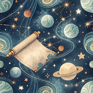 Celestial Scene with Floating Scroll