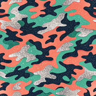 Neon Coral and Forest Green Camouflage