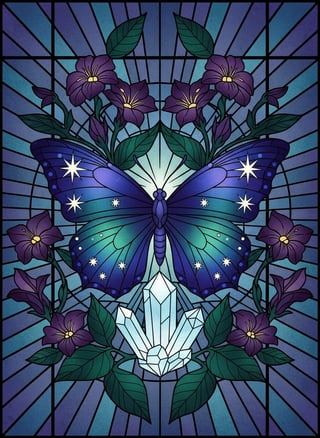 Glowing Night Butterfly Stained Glass