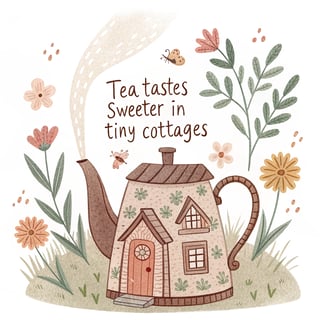 Cottagecore Teapot Watercolor Illustration