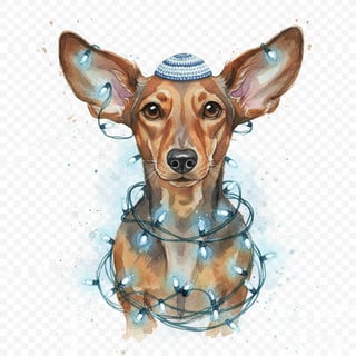 Watercolor Dachshund with Blue Fairy Lights