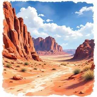 Wadi Rum Desert Ink & Watercolor Art