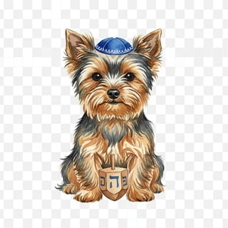 Watercolor Yorkshire Terrier with Dreidel
