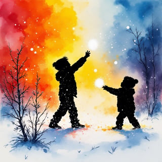 Silhouette Snowball Fight