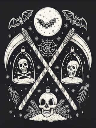 Halloween-Christmas White Line Art Design