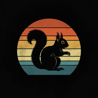 Squirrel Silhouette Retro Sunset